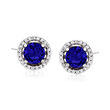 1.60 ct. t.w. Simulated Sapphire and .20 ct. t.w. CZ Earrings in Sterling Silver