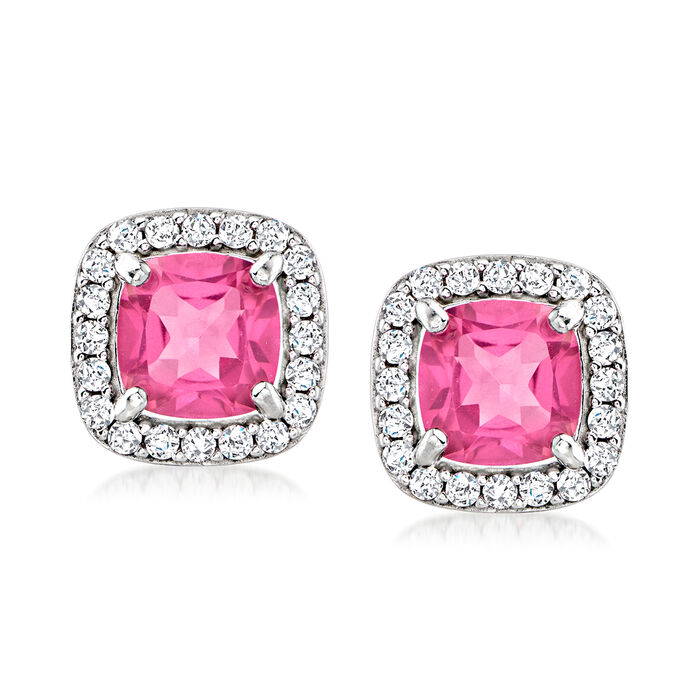 2.20 ct. t.w. Pink Topaz Earrings with .80 ct. t.w. White Topaz in Sterling Silver