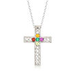 Personalized Heart Cross Pendant Necklace in Sterling Silver  3 to 7 Birthstones