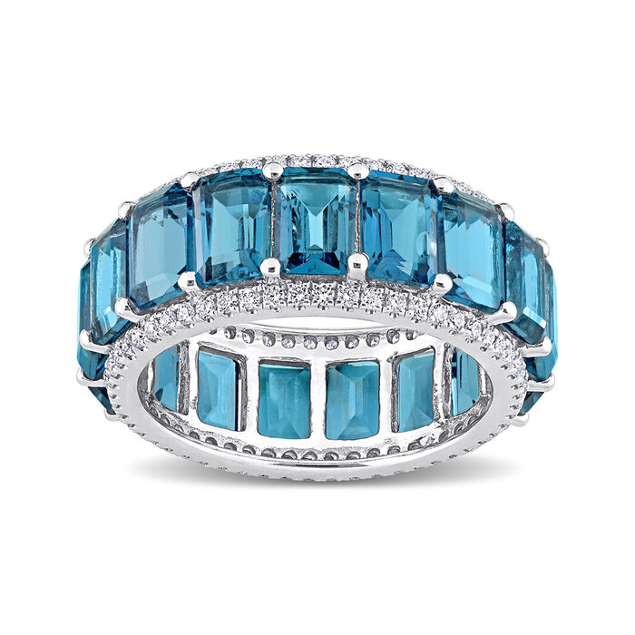 9.40 ct. t.w. London Blue Topaz Eternity Band with .57 ct. t.w. Diamonds in 14kt White Gold