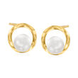 6mm Cultured Pearl Circle Stud Earrings in 14kt Yellow Gold