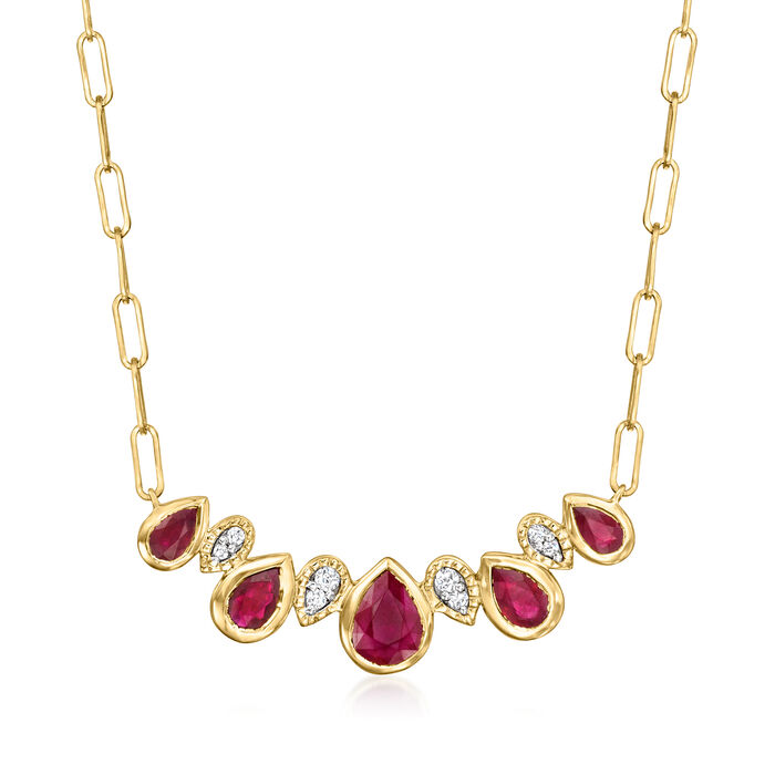2.60 ct. t.w. Ruby and .12 ct. t.w. Diamond Teardrop Necklace in 14kt Yellow Gold