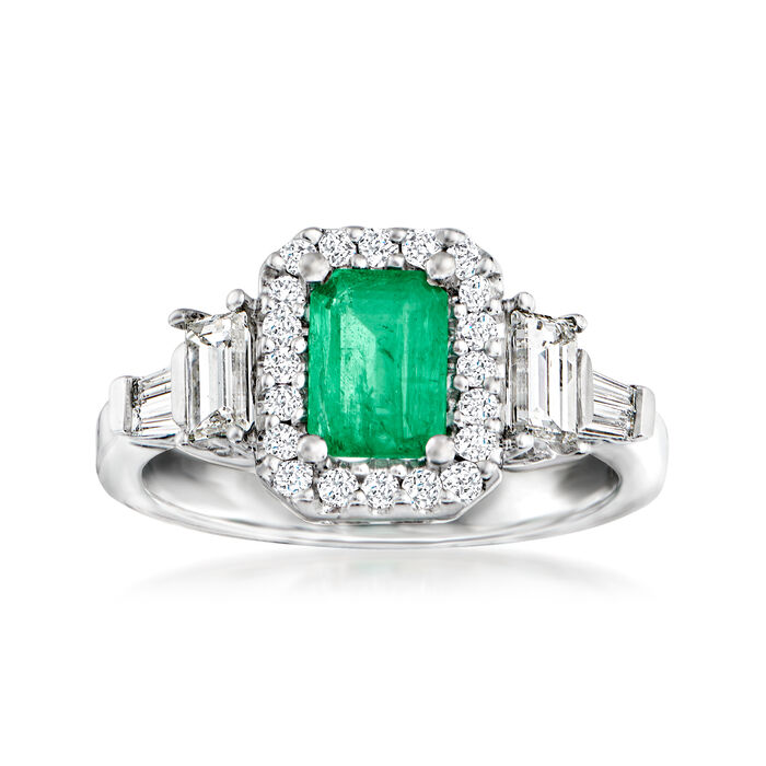 1.00 Carat Emerald and .90 ct. t.w. Diamond Ring in 14kt White Gold