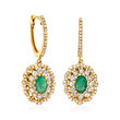 .90 ct. t.w. Emerald and .80 ct. t.w. Diamond Drop Earrings in 14kt Yellow Gold