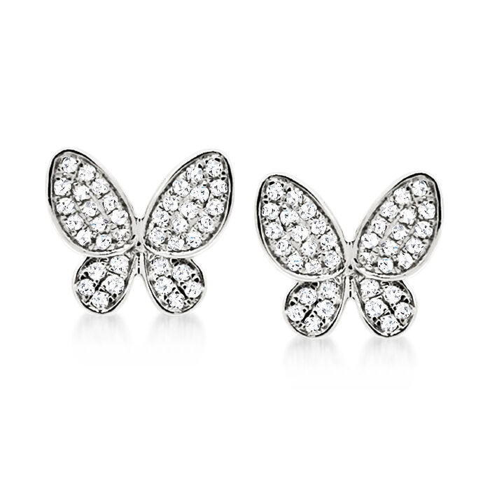 .19 ct. t.w. Pave Diamond Butterfly Earrings in 14kt White Gold