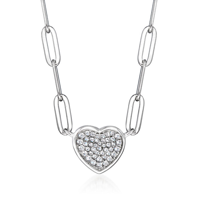 Charles Garnier .28 ct. t.w. CZ Heart Paper Clip Link Necklace in Sterling Silver