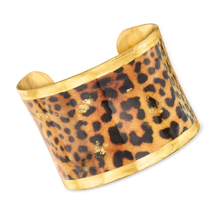 Evocateur Leopard-Print Painted Corset Cuff Bracelet in 22kt Gold Leaf on Brass with Enamel