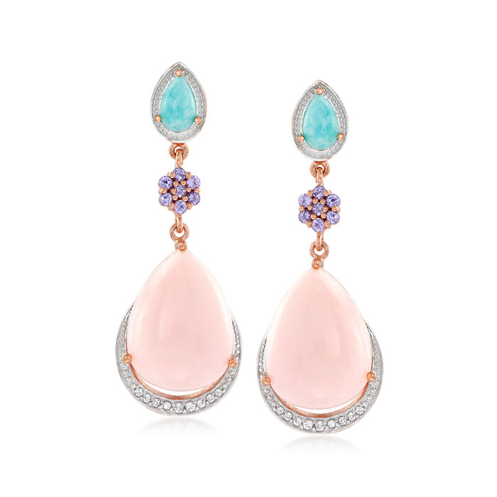 Pink Opal and .60 ct. t.w. Multi-Gemstone Drop Earrings in 18kt Rose Gold Over Sterling Silver