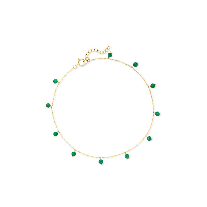 1.60 ct. t.w. Emerald Bead Station Anklet in 14kt Yellow Gold
