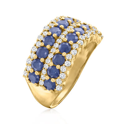 3.70 ct. t.w. Sapphire Multi-Row Ring with .80 ct. t.w. White Topaz in 14kt Yellow Gold