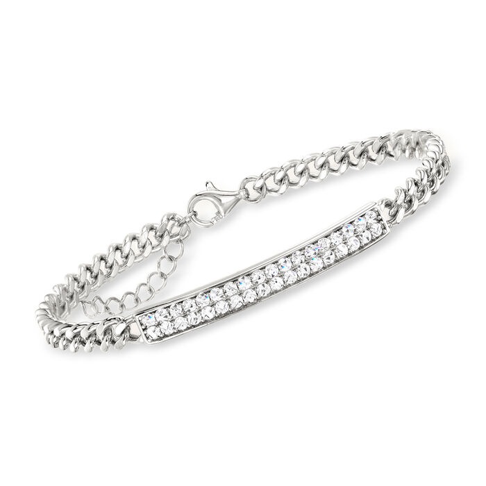 .90 ct. t.w. Pave CZ Curb-Link ID Bracelet in Sterling Silver