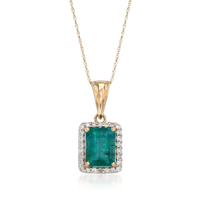 2.10 Carat Emerald and .26 ct. t.w. Diamond Pendant Necklace in 14kt Yellow Gold