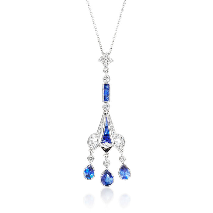 C. 1990 Vintage 3.00 ct. t.w. Sapphire and .55 ct. t.w. Diamond Chandelier Necklace in 18kt White Gold