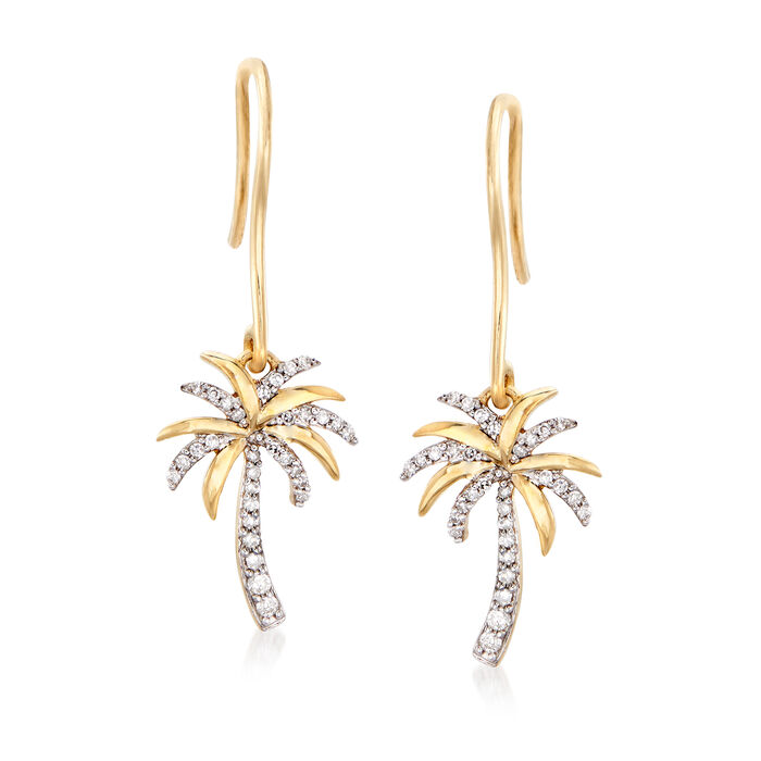 .15 ct. t.w. Diamond Palm Tree Drop Earrings in 14kt Yellow Gold | Ross ...
