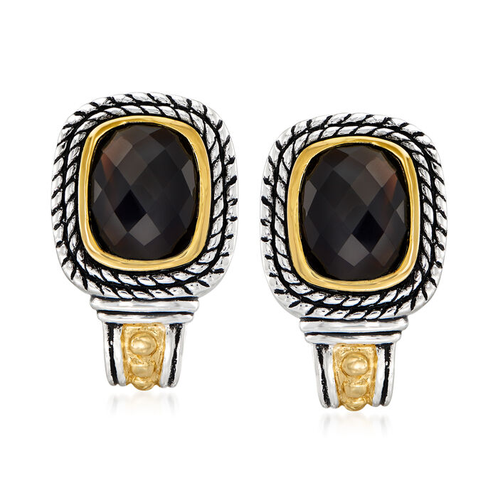 Black Onyx Earrings in Sterling Silver and 14kt Yellow Gold