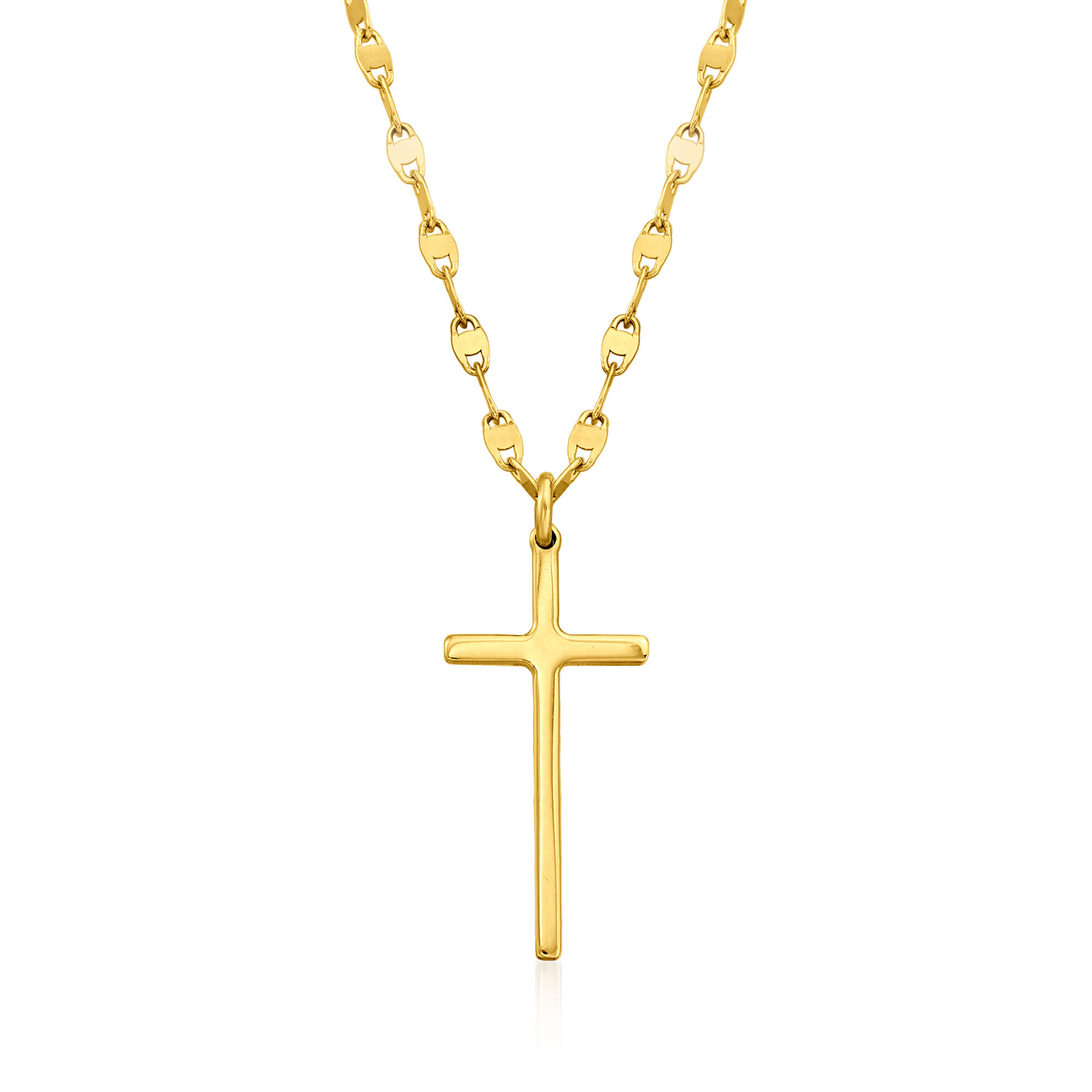Italian 18kt Gold Over Sterling Cross and Mirror-Link Chain 