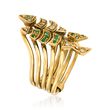C. 1970 Vintage .10 ct. t.w. Emerald and .10 ct. t.w. Diamond Fish Ring in 18kt Yellow Gold
