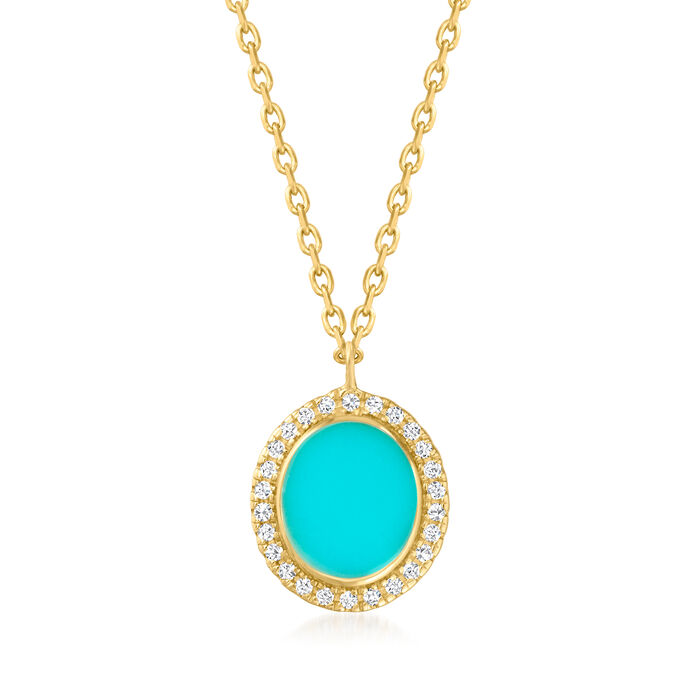 Blue Enamel Necklace with Diamond Accents in 14kt Yellow Gold
