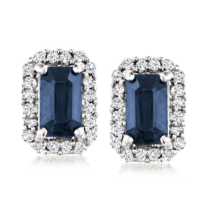 .70 ct. t.w. Sapphire and .11 ct. t.w. Diamond Earrings in 14kt White Gold