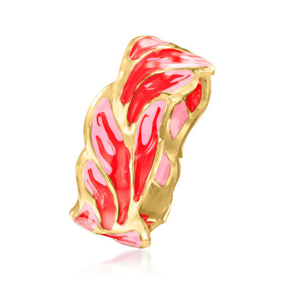 Italian Red and Pink Enamel Ring in 14kt Yellow Gold