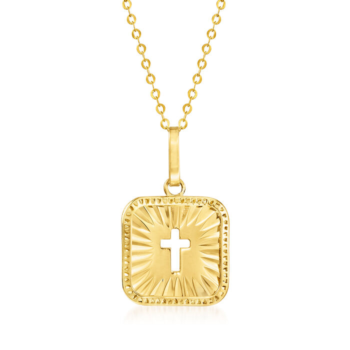 Italian 18kt Yellow Gold Cross Tag Pendant Necklace
