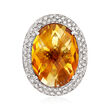 C. 1990 Vintage 12.00 Carat Citrine and .60 ct. t.w. Pave Diamond Ring in 18kt White Gold