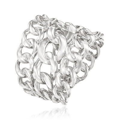 Italian Sterling Silver Multi-Row Curb-Link Ring