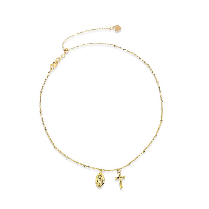 14kt Yellow Gold Cross and Miraculous Medal Choker Necklace