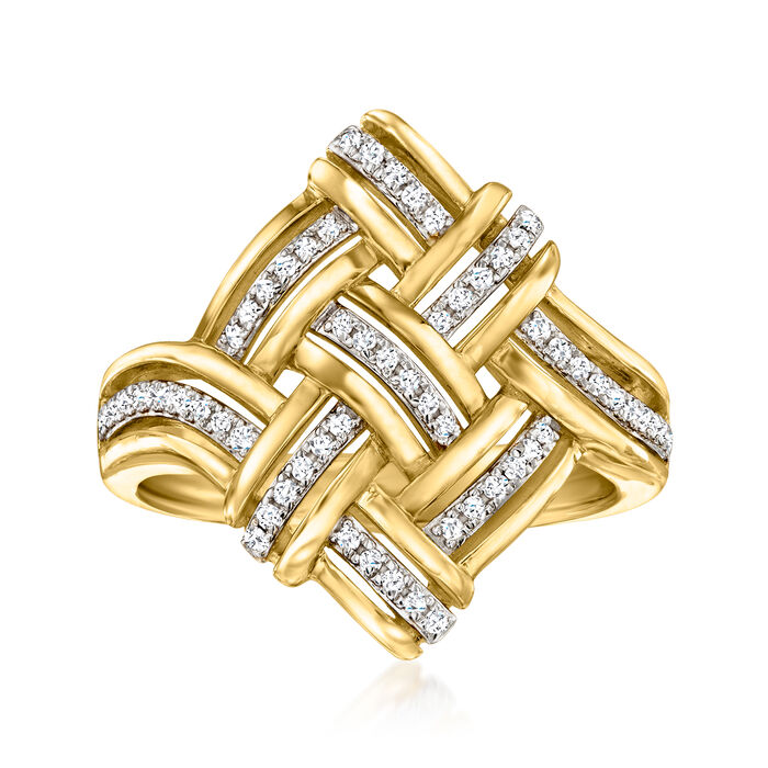 .20 ct. t.w. Diamond Woven Square Ring in 18kt Gold Over Sterling