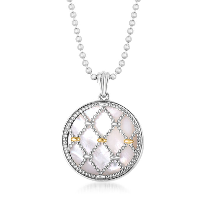 Phillip Gavriel &quot;Popcorn&quot; Mother-of-Pearl Medallion Pendant Necklace in Sterling Silver with 18kt Yellow Gold
