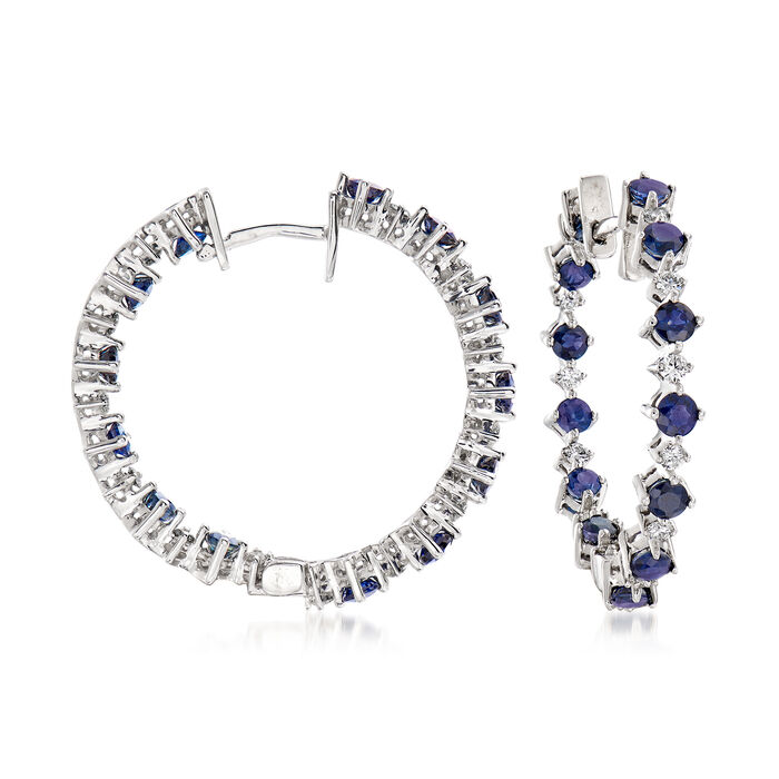 4.50 ct. t.w. Sapphire and .92 ct. t.w. Diamond Inside-Outside Hoop Earrings in 14kt White Gold