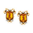 C. 1950 Vintage 20.00 ct. t.w. Citrine and .36 ct. t.w. Diamond Scroll Clip-On Earrings in 14kt Yellow Gold