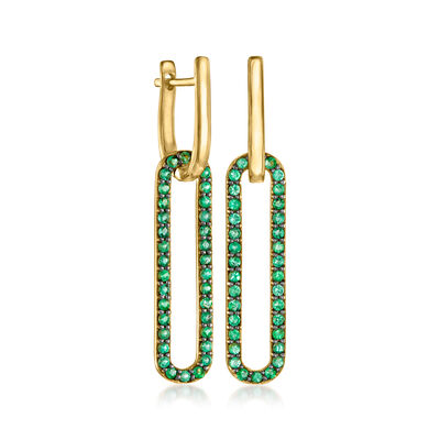 .70 ct. t.w. Emerald Paper Clip Link Drop Earrings in 18kt Gold Over Sterling