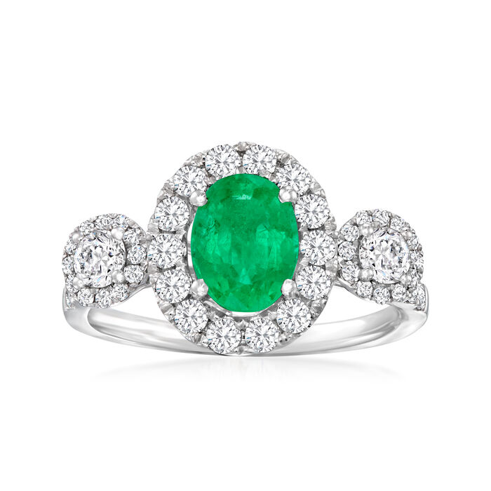 1.10 Carat Emerald Halo Ring with .96 ct. t.w. Diamonds in 18kt White Gold