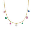 3.00 ct. t.w. Multi-Gem and .53 ct. t.w. Diamond Star and Heart Charm Necklace in 14kt Two-Tone Gold