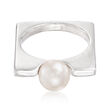 Italian 8mm Cultured Pearl Square Ring in Sterling Silver