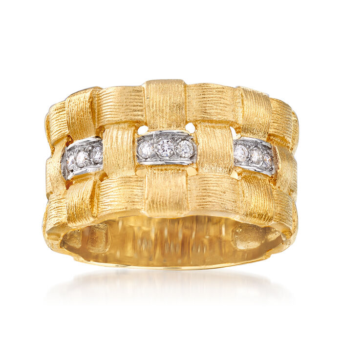 14kt Yellow Gold Basketweave Ring with Diamond Accents
