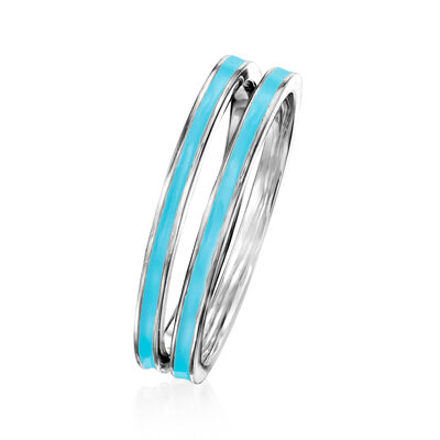 Turquoise Enamel Jewelry Set: Two Rings in Sterling Silver