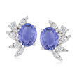 4.00 ct. t.w. Tanzanite and .70 ct. t.w. Diamond Floral-Accented Earrings in 14kt White Gold