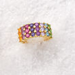2.20 ct. t.w. Multi-Gem Triple-Row Ring in 18kt Gold Over Sterling