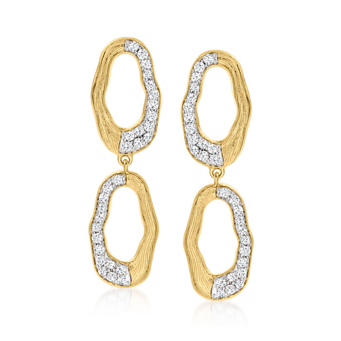 .70 ct. t.w. Pave Diamond Abstract Oval Drop Earrings in 14kt Yellow Gold