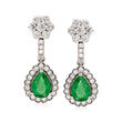 1.40 ct. t.w. Emerald and .95 ct. t.w. Diamond Drop Earrings in 18kt White Gold