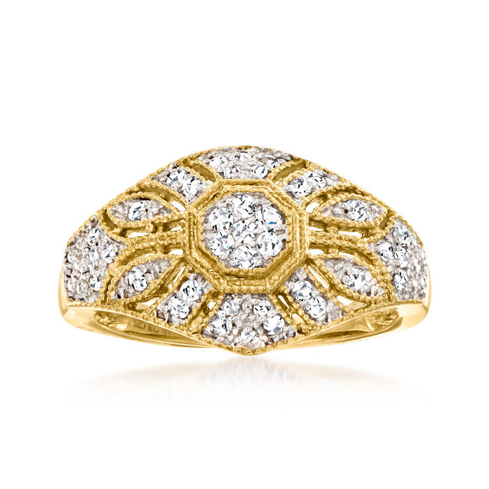 .25 ct. t.w. Diamond Floral Milgrain Vintage-Inspired Ring in 18kt Gold Over Sterling