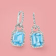 7.75 ct. t.w. Sky Blue Topaz and .21 ct. t.w. Diamond Hoop Drop Earrings in Sterling Silver