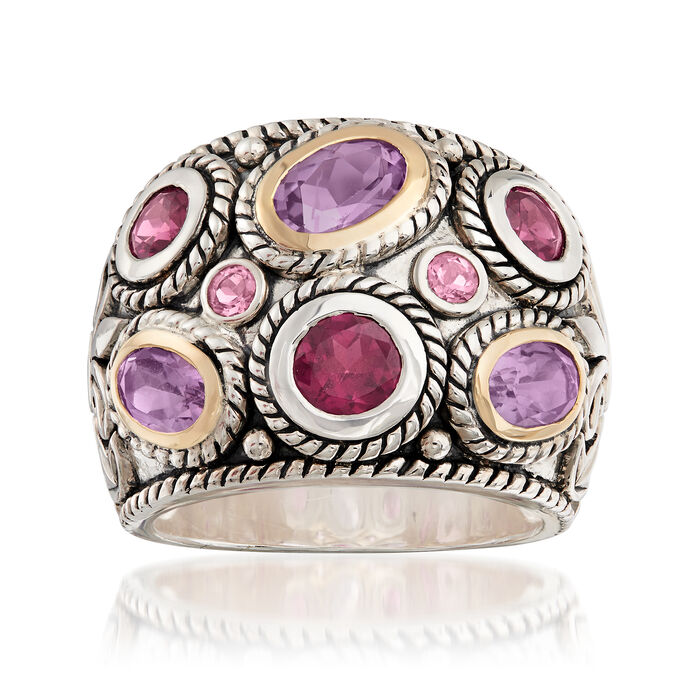 2.50 ct. t.w. Multi-Gem Bali-Style Dome Ring in 14kt Yellow Gold and Sterling Silver