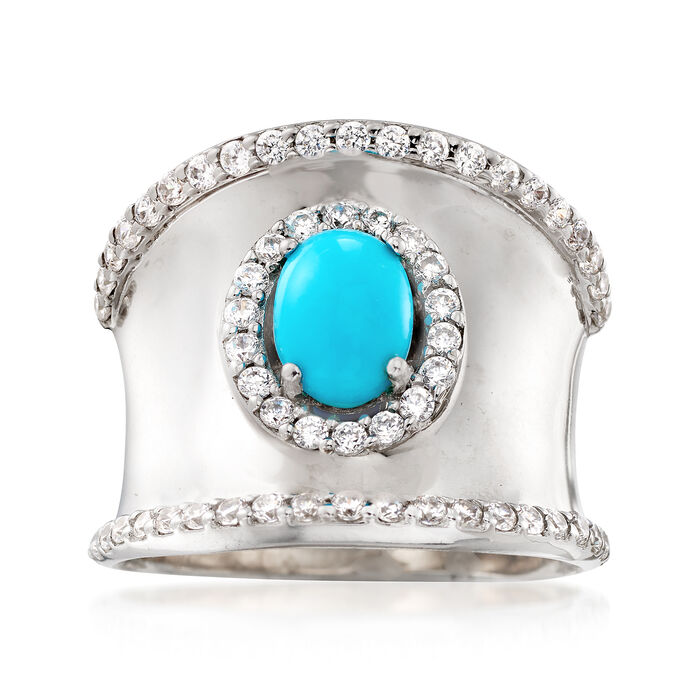Turquoise and 1.30 ct. t.w. White Zircon Ring in Sterling Silver