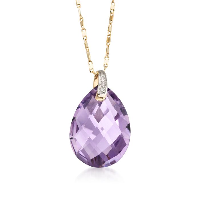 7.50 Carat Amethyst and .10 ct. t.w. Diamond Pendant Necklace in 14kt Yellow Gold