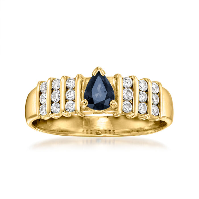 C. 1990 Vintage .35 Carat Sapphire Ring with .27 ct. t.w. Diamonds in 14kt Yellow Gold