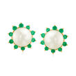 8-8.5mm Cultured Pearl and .50 ct. t.w. Emerald Earrings in 18kt Gold Over Sterling