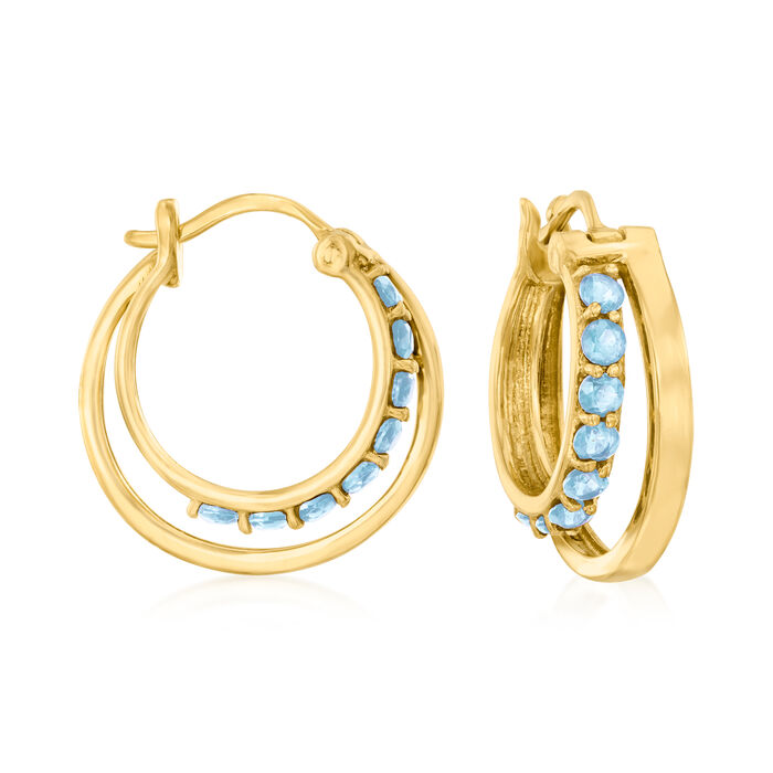 1.40 ct. t.w. Swiss Blue Topaz Double-Hoop Earrings in 18kt Gold Over Sterling
